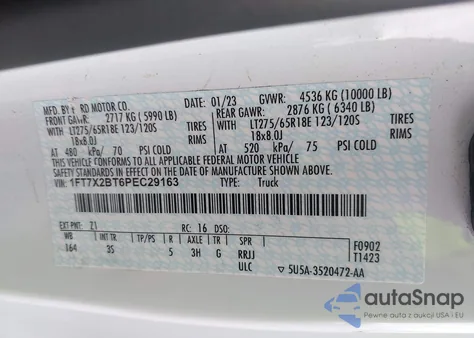 2023 Ford F-250 Xlt z USA, uszkodzony, nr VIN 1FT7X2BT6PEC29163